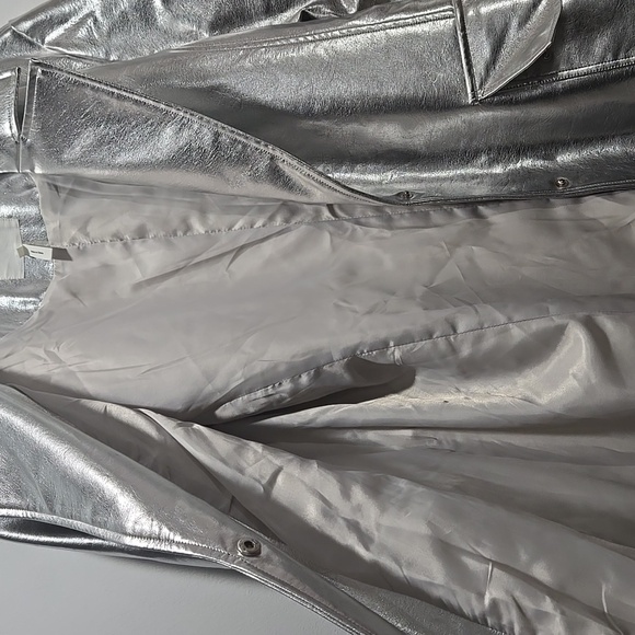 Anthropologie Avec Les Filles Metallic Faux Leather Trench Coat Silver L - Picture 10 of 11